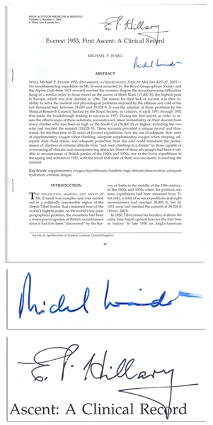 Edmund P. Hillary and Michael Ward Signed Copy of Everest 1953, First Ascent, A Medical Record of the Summit